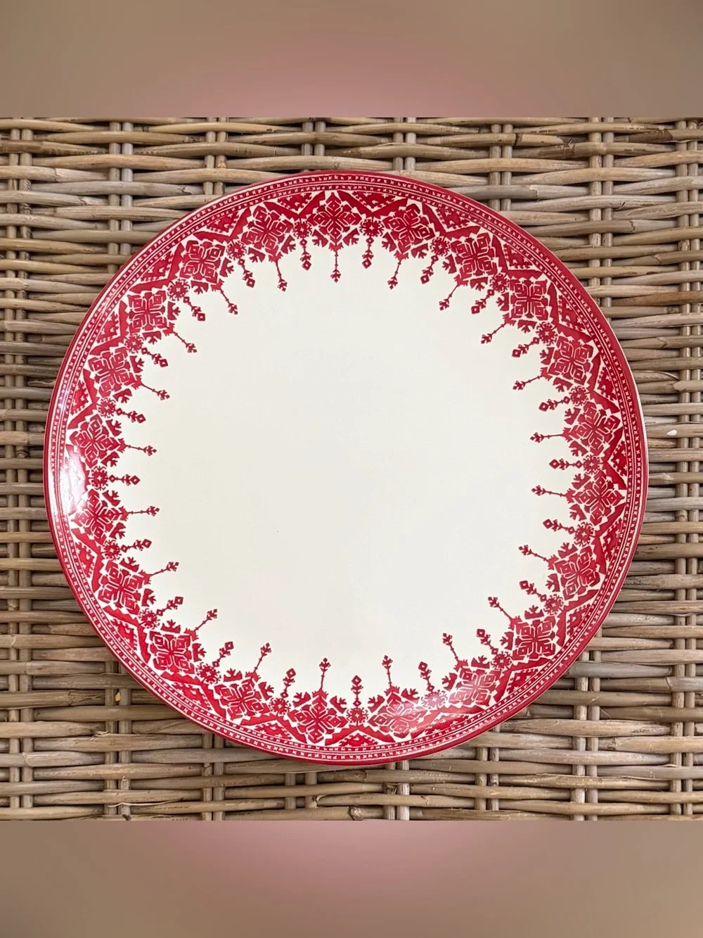 Pottery Barn Fair Isle Tahoe Red Nordic Serving Tray Dish Platter - Italy